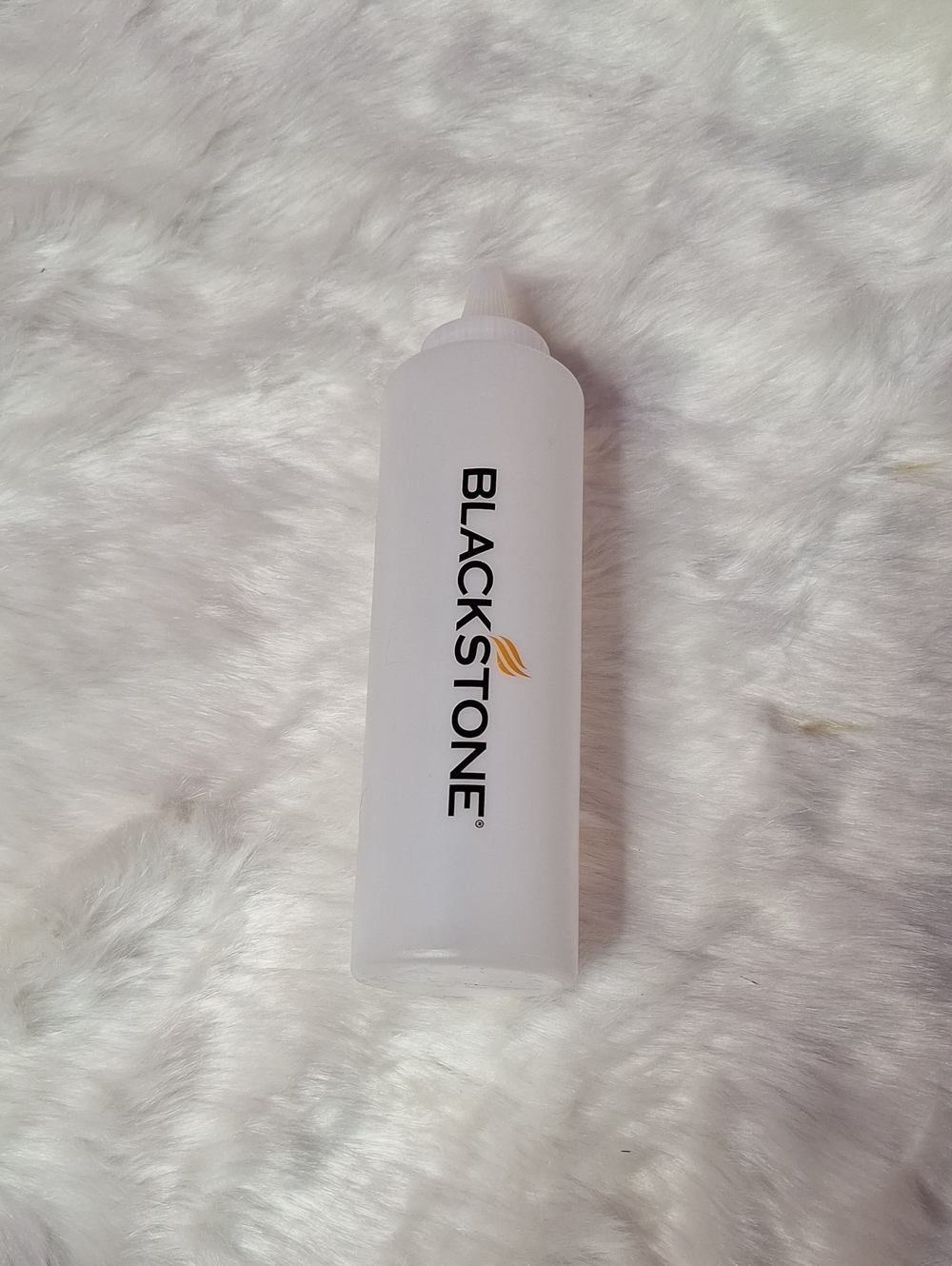 Blackstone Frosted White Oil Plastic Squeeze Bottle with Gold Logo
